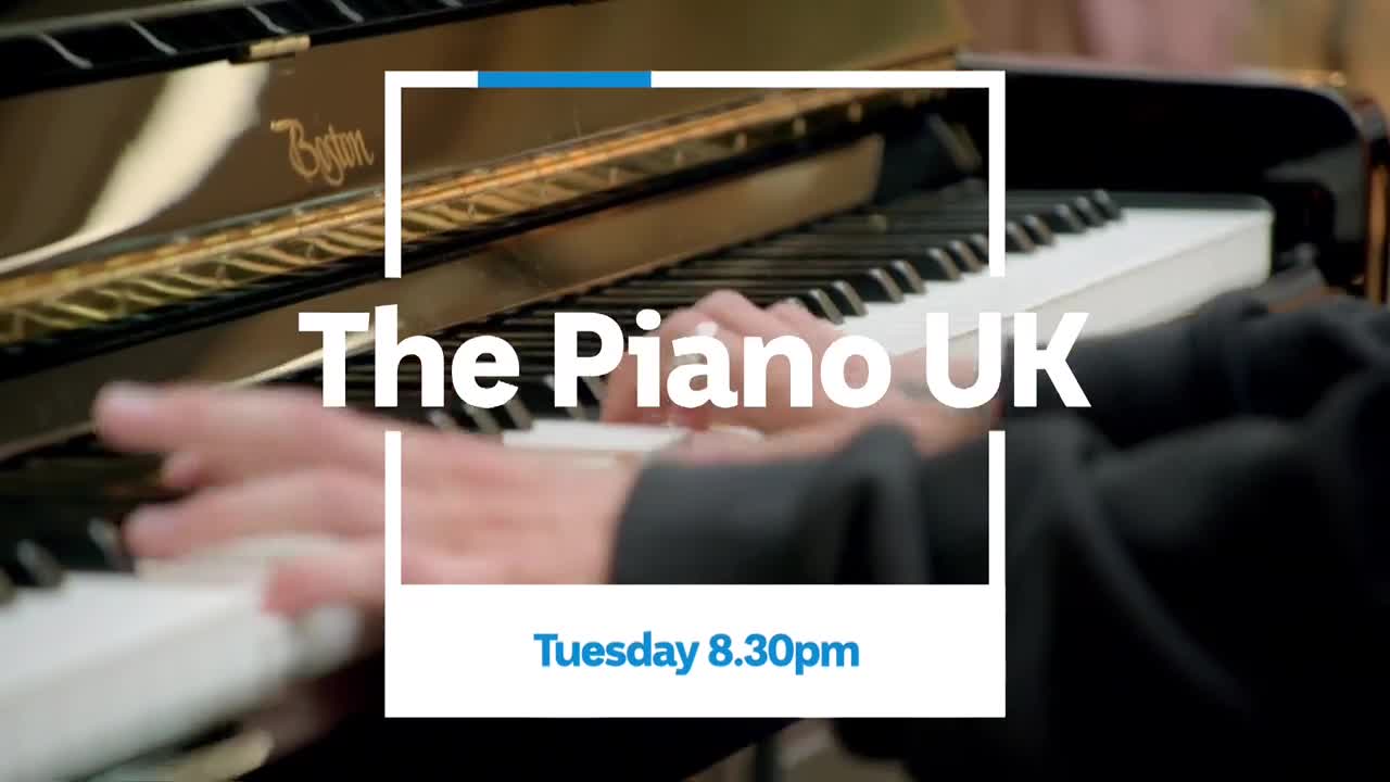 Fingers dance across the piano keys, the black and white contrasting sharply. The Boston piano gleams, and the show's title card, "The Piano UK," is superimp...