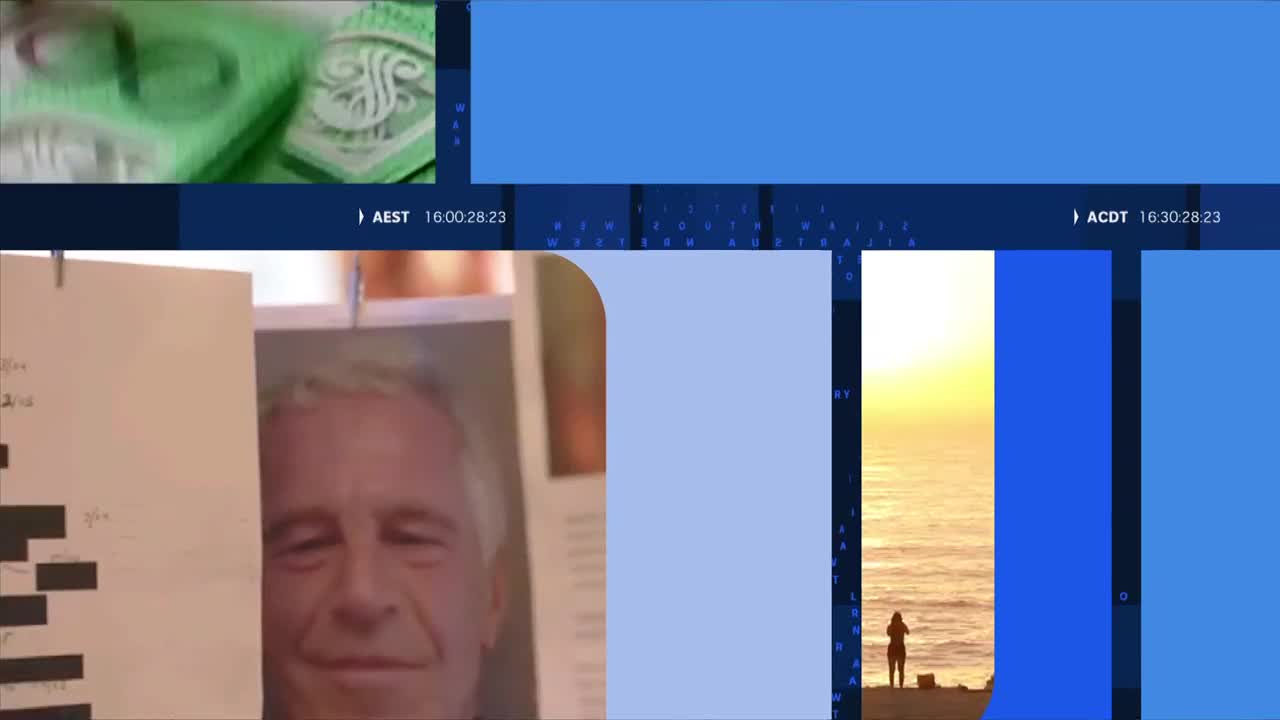 A close-up of a man's face fills the left side of the screen, with a blurred green object above him. To the right, a lone figure stands on a rocky shore watc...