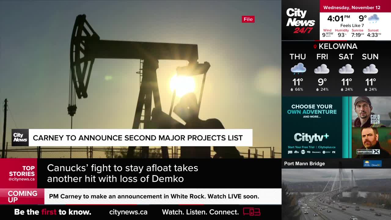The sun is directly behind a silhouette of an oil pump, its machinery casting a dark shadow. CityNews Vancouver is reporting on a project announcement from C...