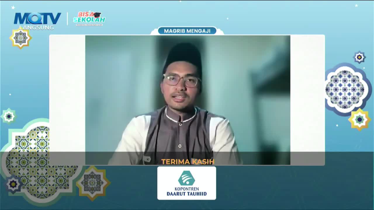 A man in a black cap and glasses speaks directly to the camera, framed by the MQTV logo and a decorative background. Below him, the screen displays "TERIMA K...