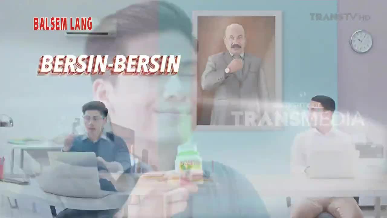 On Trans TV, the title "BERSIN-BERSIN" floats over a blurred office scene. Men are working on laptops, while a portrait of a man in a suit hangs on the wall.