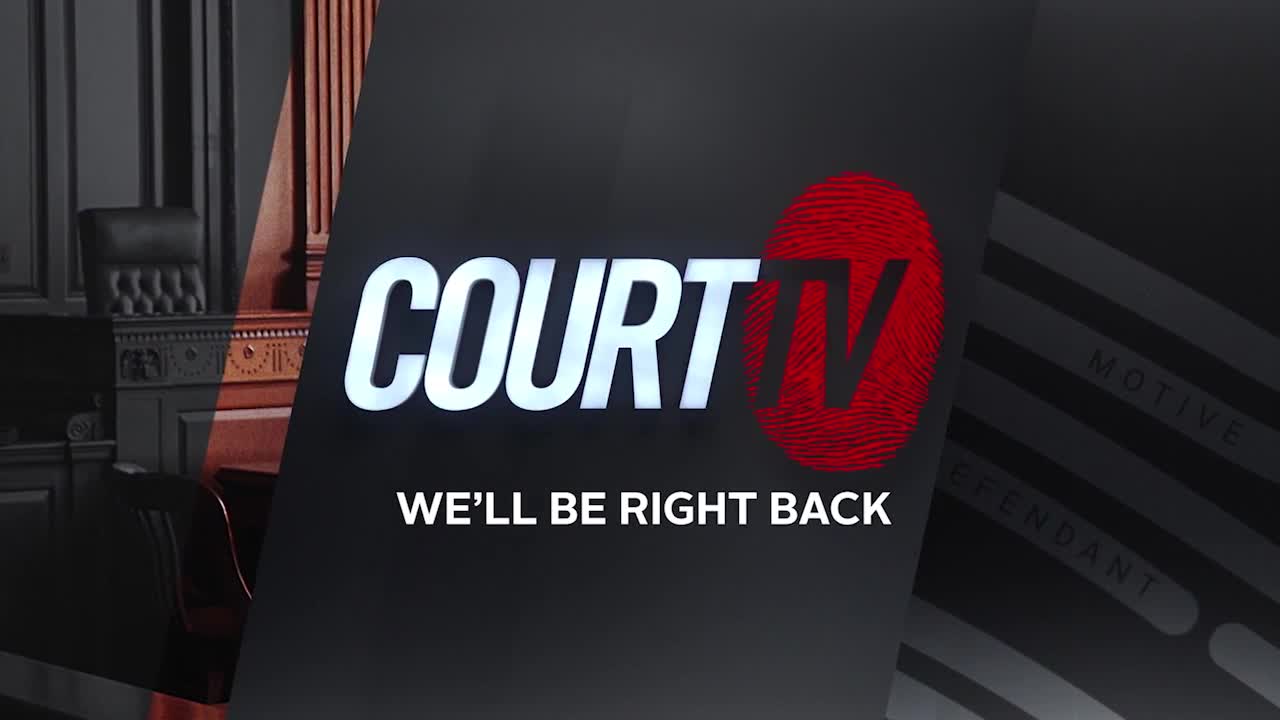 The Court TV logo, with a red fingerprint, is front and center. Below, the words "WE'LL BE RIGHT BACK" appear, signaling a commercial break.