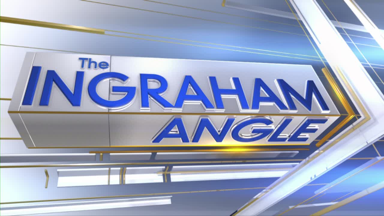 The words "The Ingraham Angle" in blue are displayed on a silver and gold background. It looks like the opening of a Fox News Radio broadcast.