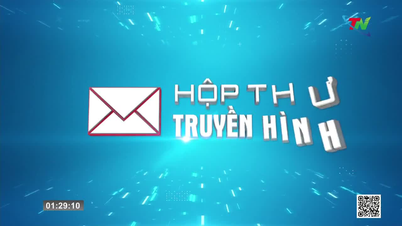 On a blue background, the words "Hộp Thư Truyền Hình" appear in 3D, with a white envelope outlined in red to the left. The Thai Nguyen TV logo is in the uppe...
